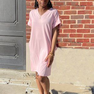 Light Pink T-Shirt Dress with Pockets